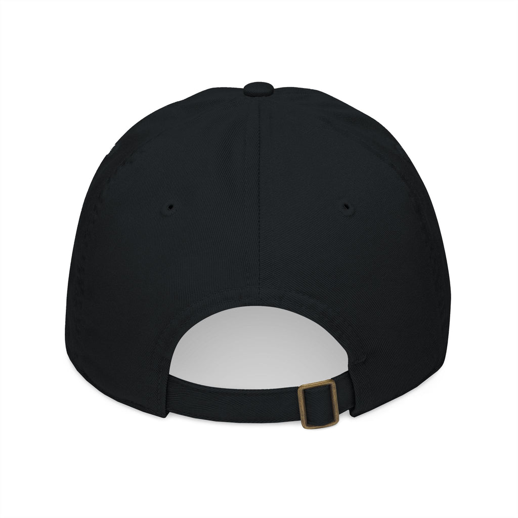 Organic Embroidered Baseball Cap in Black — back view showing the adjustable strap buckle