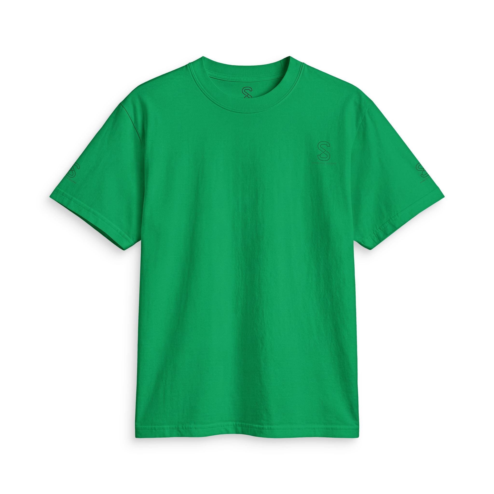 SparkyCA Logo Tee in Kelly Green — front flat lay with chest logo and matching sleeve print