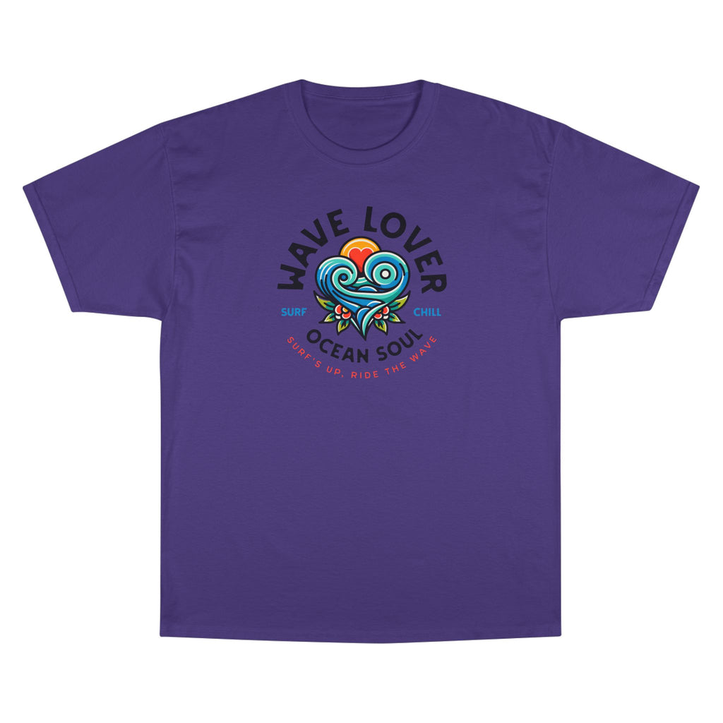 Wave Lover Ocean Soul Tee in Purple — front flat lay with graphic print