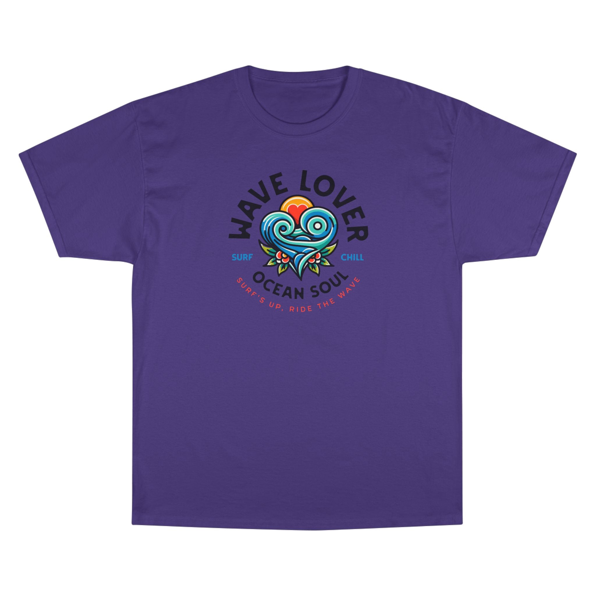 Wave Lover Ocean Soul Tee in Purple — front flat lay with graphic print