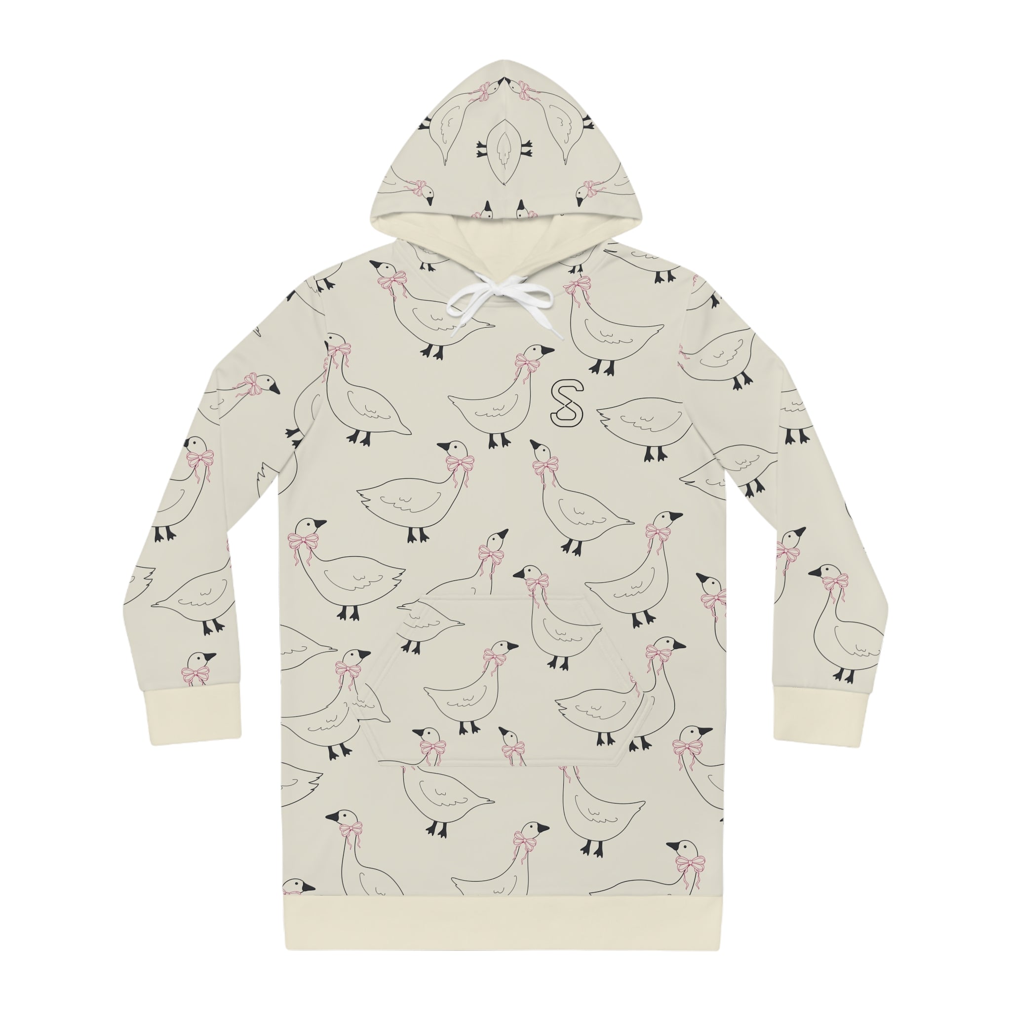Goose Print Hoodie Dress — Cute Allover Bird Pattern Cozy Pullover
