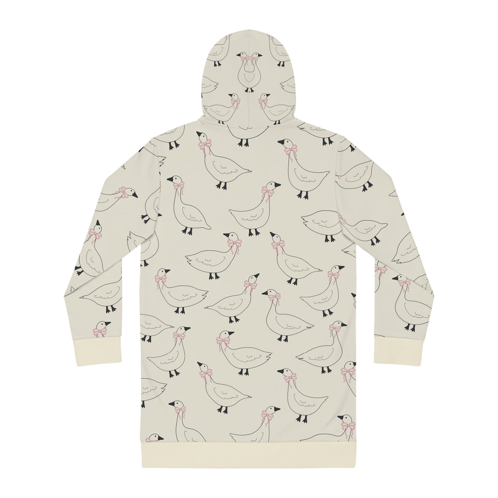 Goose Print Hoodie Dress — Cute Allover Bird Pattern Cozy Pullover