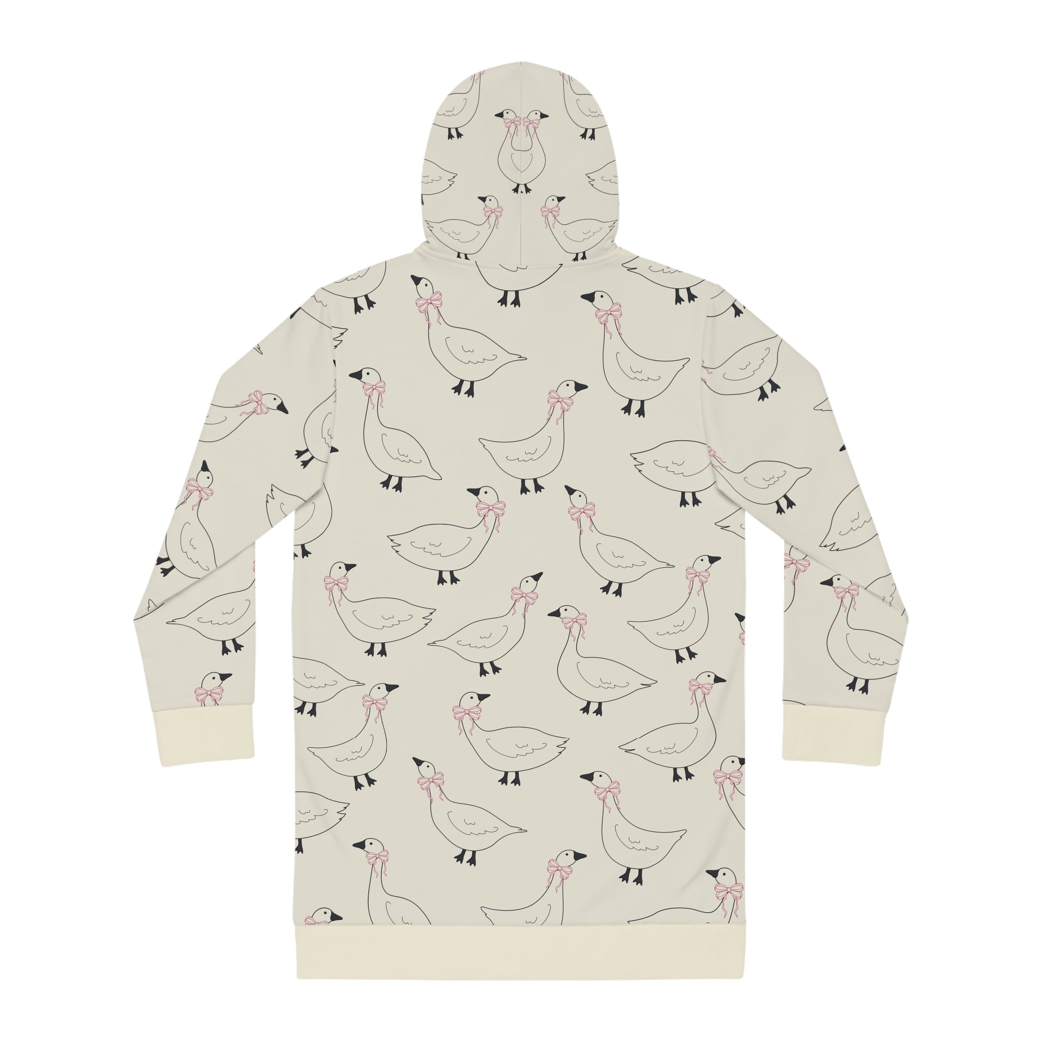 Goose Print Hoodie Dress — Cute Allover Bird Pattern Cozy Pullover