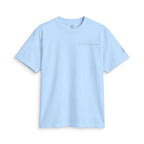 Sky blue SparkyCA Designs active tee, flat lay front view
