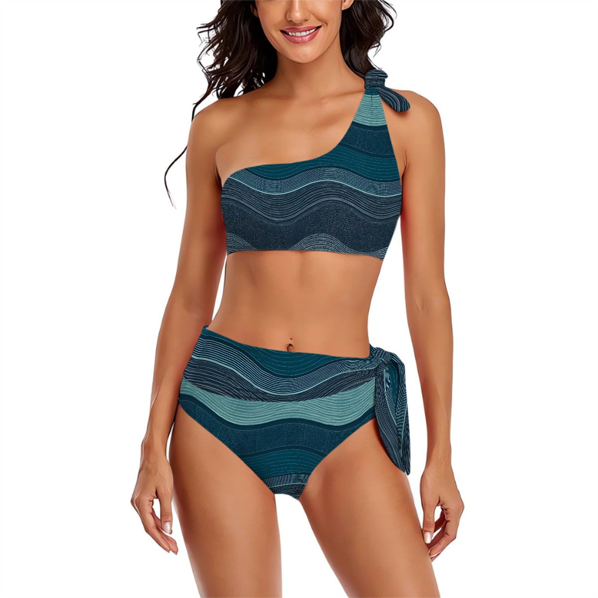 One-Shoulder Tie High-Waisted Bikini