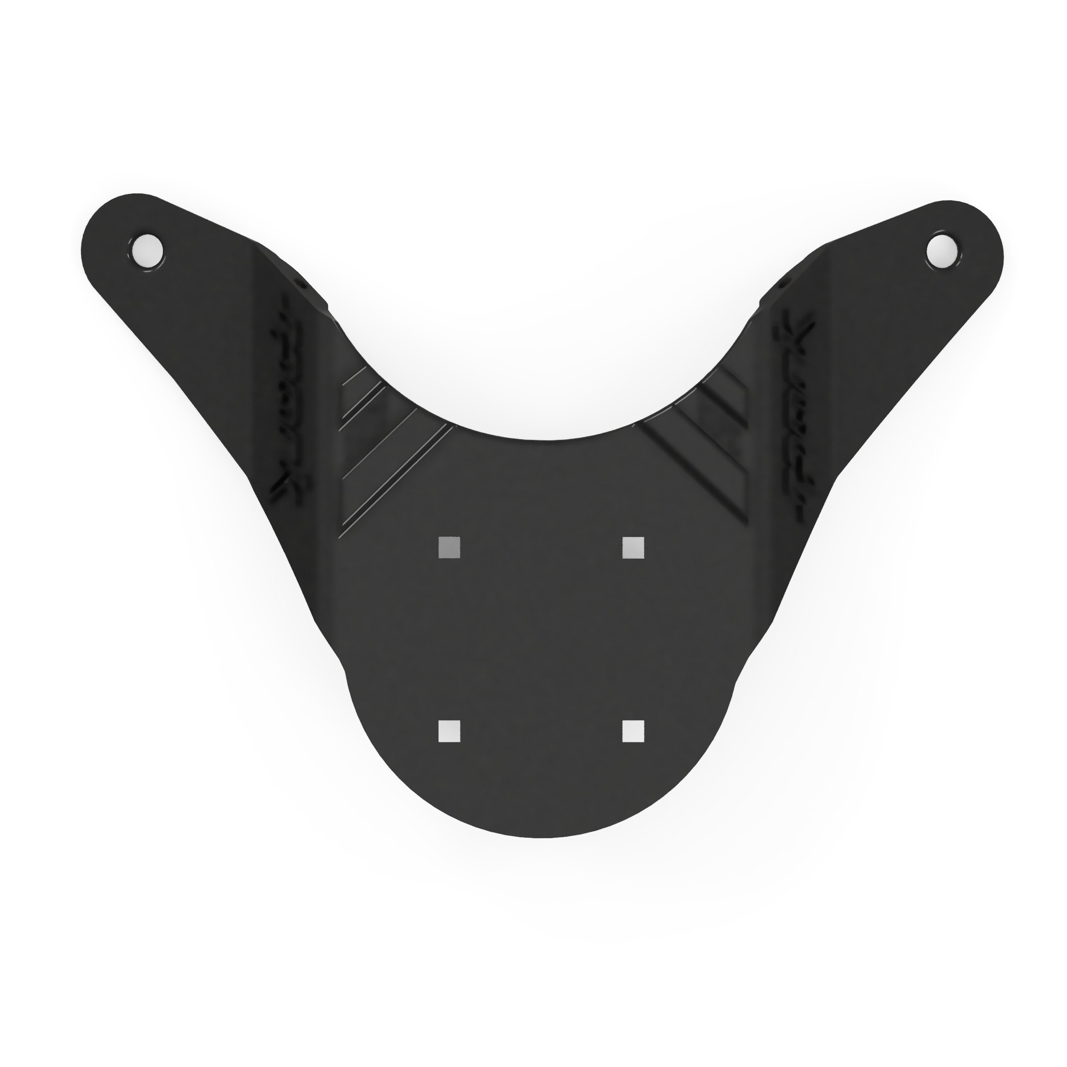 Black 3D-printed Sea-Doo Spark gas can bracket, top-down view showing mounting holes