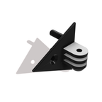 Black 3D-printed GoPro mount, angled render showing mounting bolt and screw hole