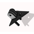 Black 3D-printed GoPro mount, triangular base with adapter arms, studio render