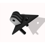 Black 3D-printed GoPro mount, triangular base with adapter arms, studio render