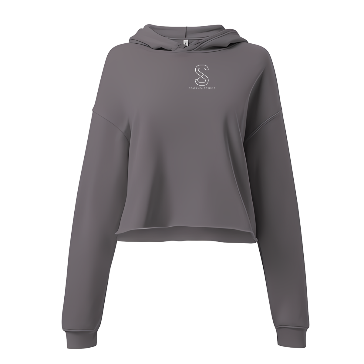 Women's Cropped Hoodie in Storm grey — front view flat lay with embroidered S logo
