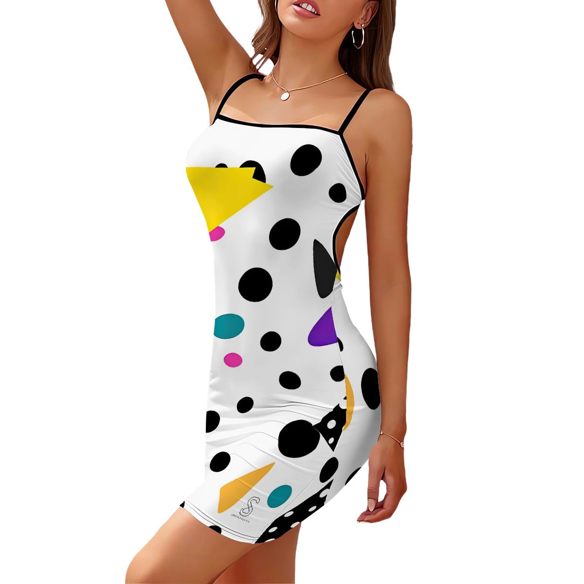 Spaghetti Strap Bodycon Mini Dress — Modern Graphic Print