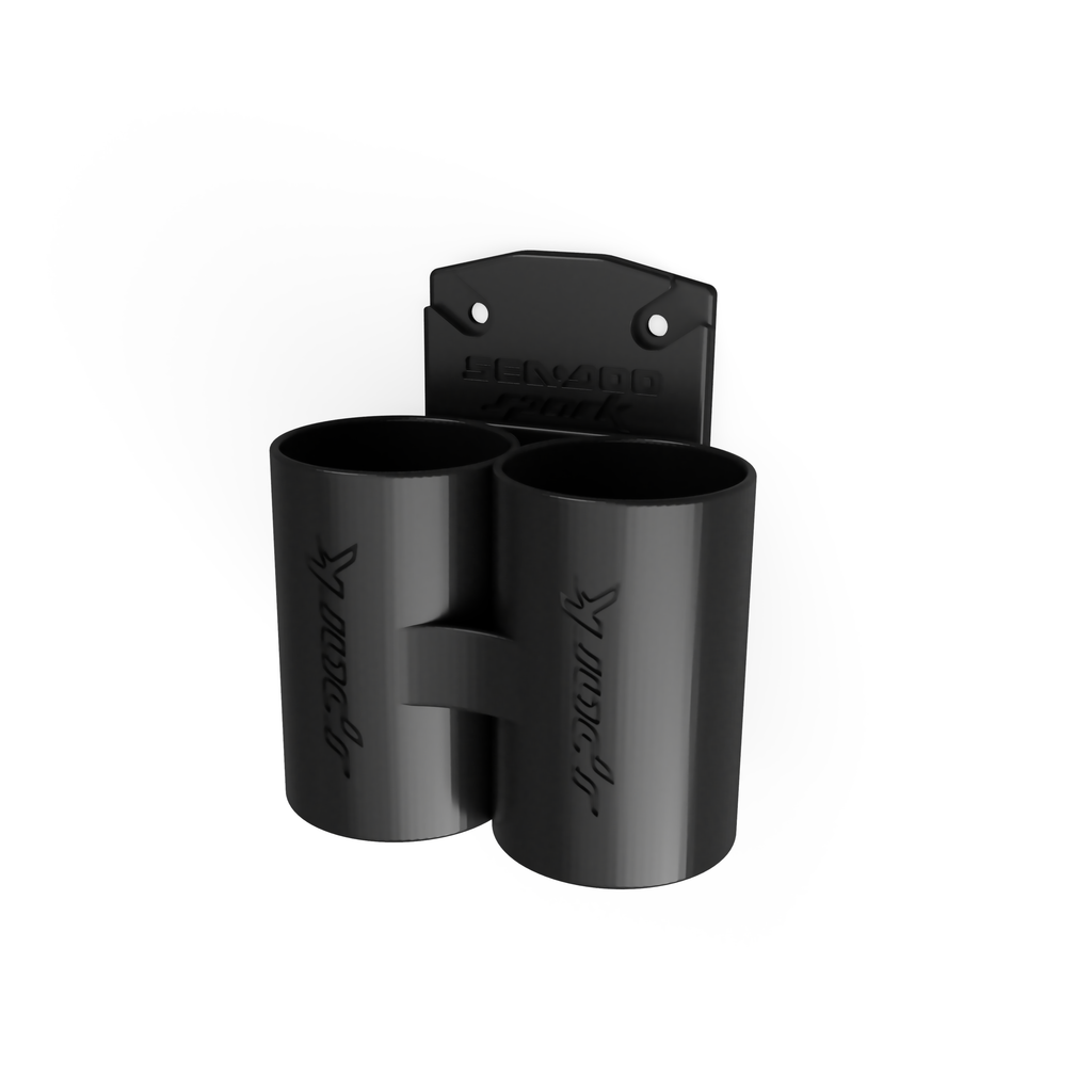 Black 3D-printed Sea-Doo Spark Trixx double cup holder, CAD render