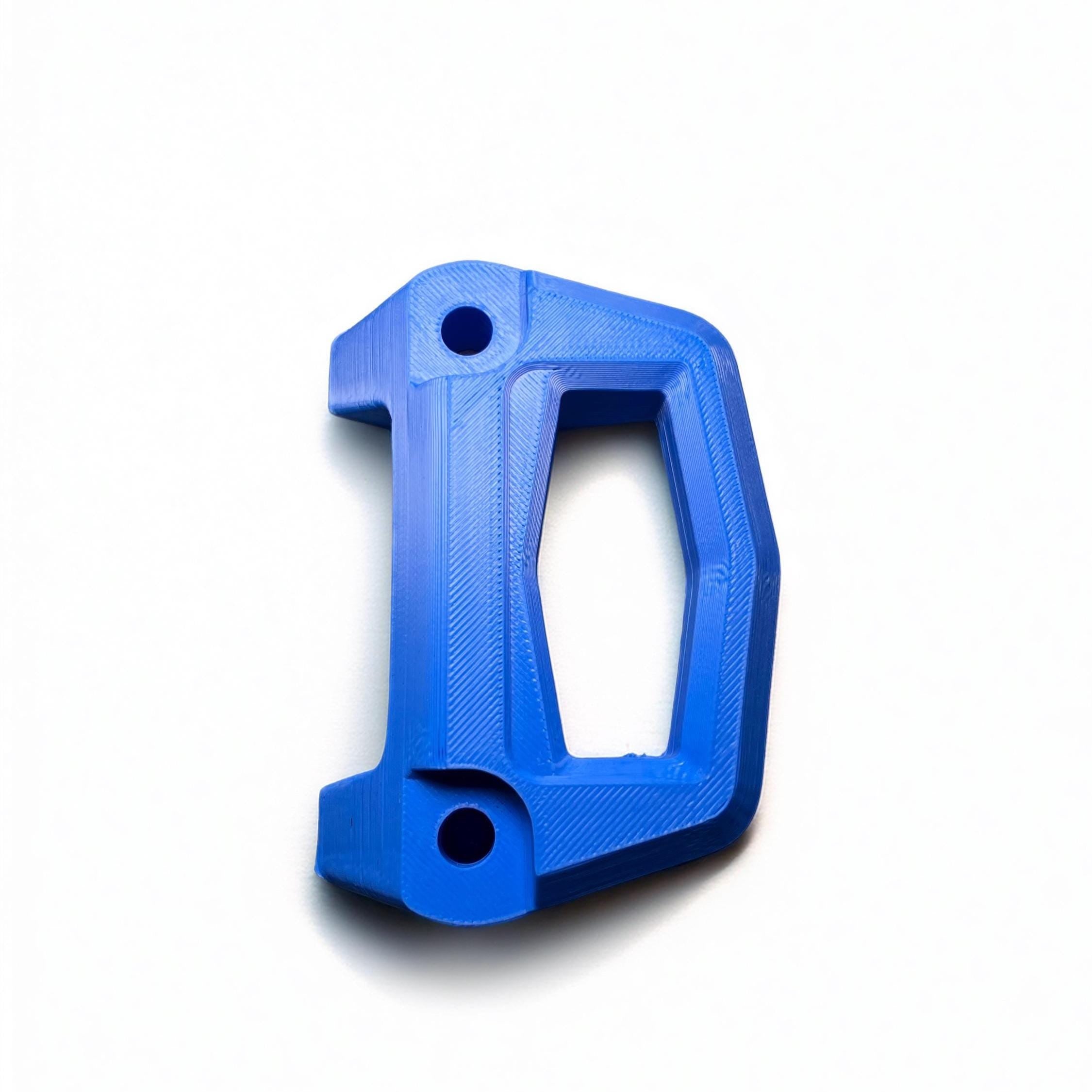 Blue 3D-printed Sea-Doo LinQ bracket, angled studio shot