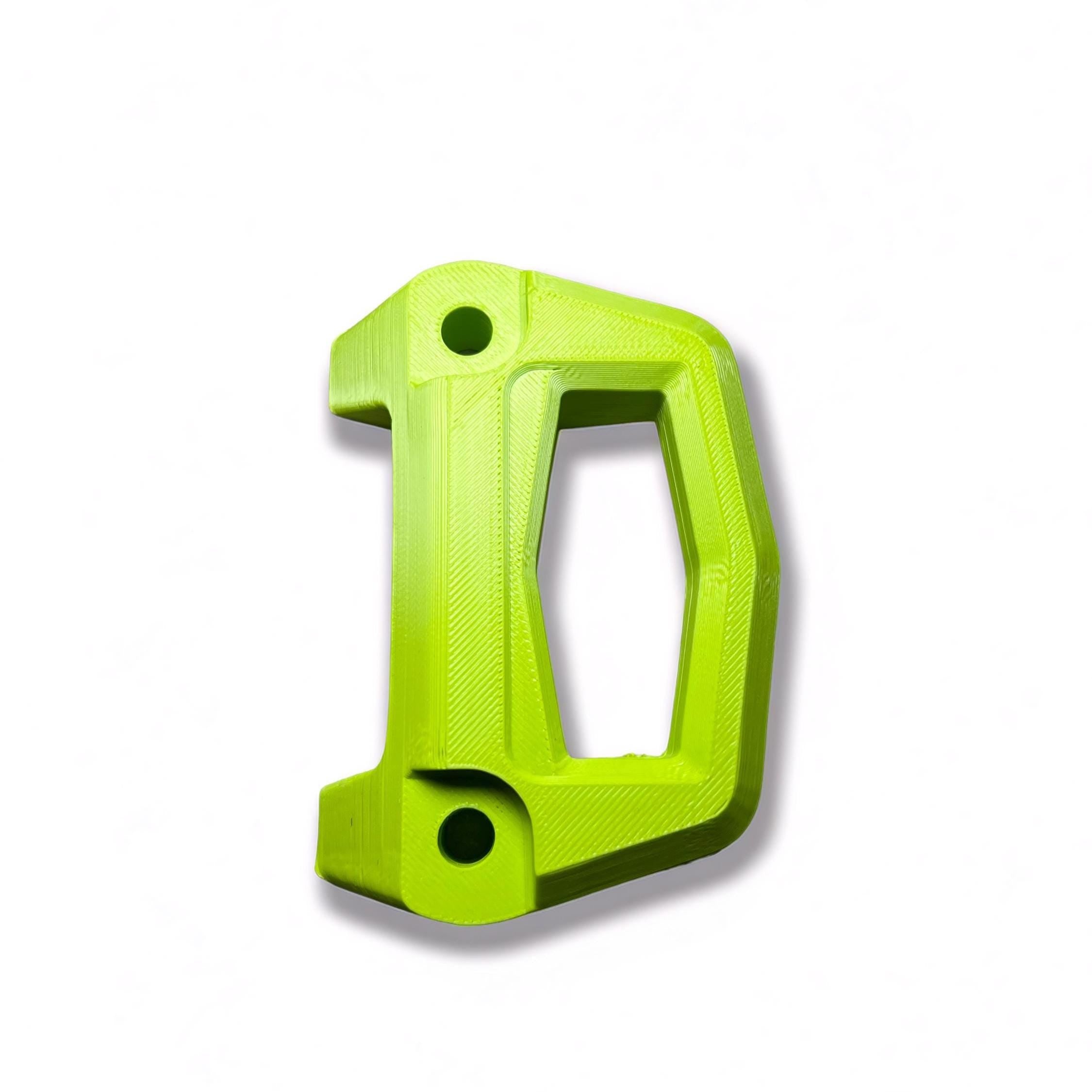 Lime green 3D-printed Sea-Doo LinQ bracket, angled studio shot