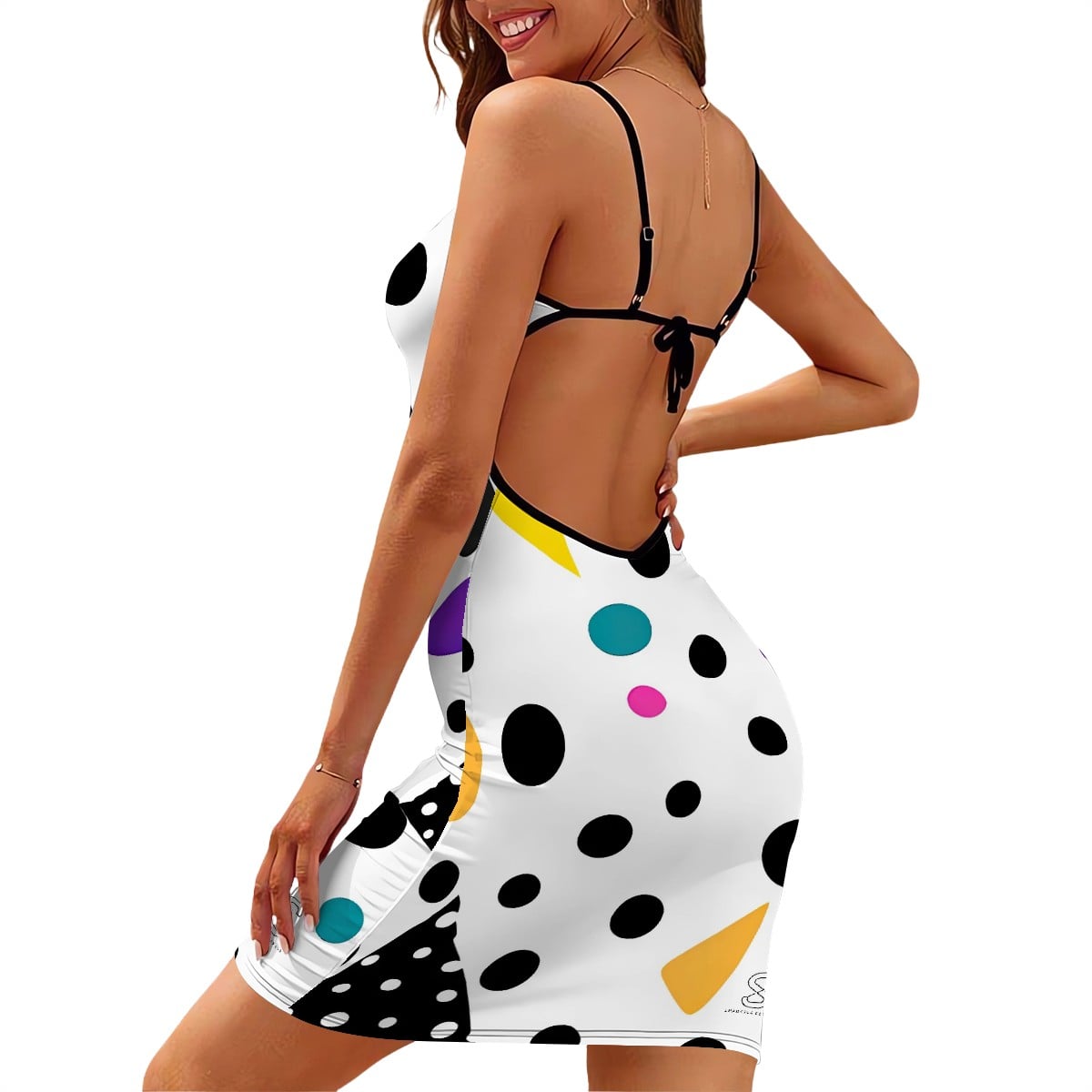Spaghetti Strap Bodycon Mini Dress — Modern Graphic Print