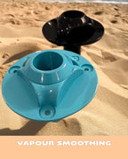Comparison of a glossy vapour-smoothed teal mount in front and a standard black mount behind