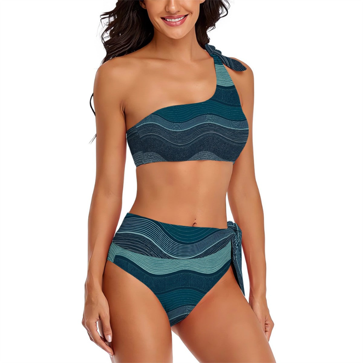 One-Shoulder Tie High-Waisted Bikini