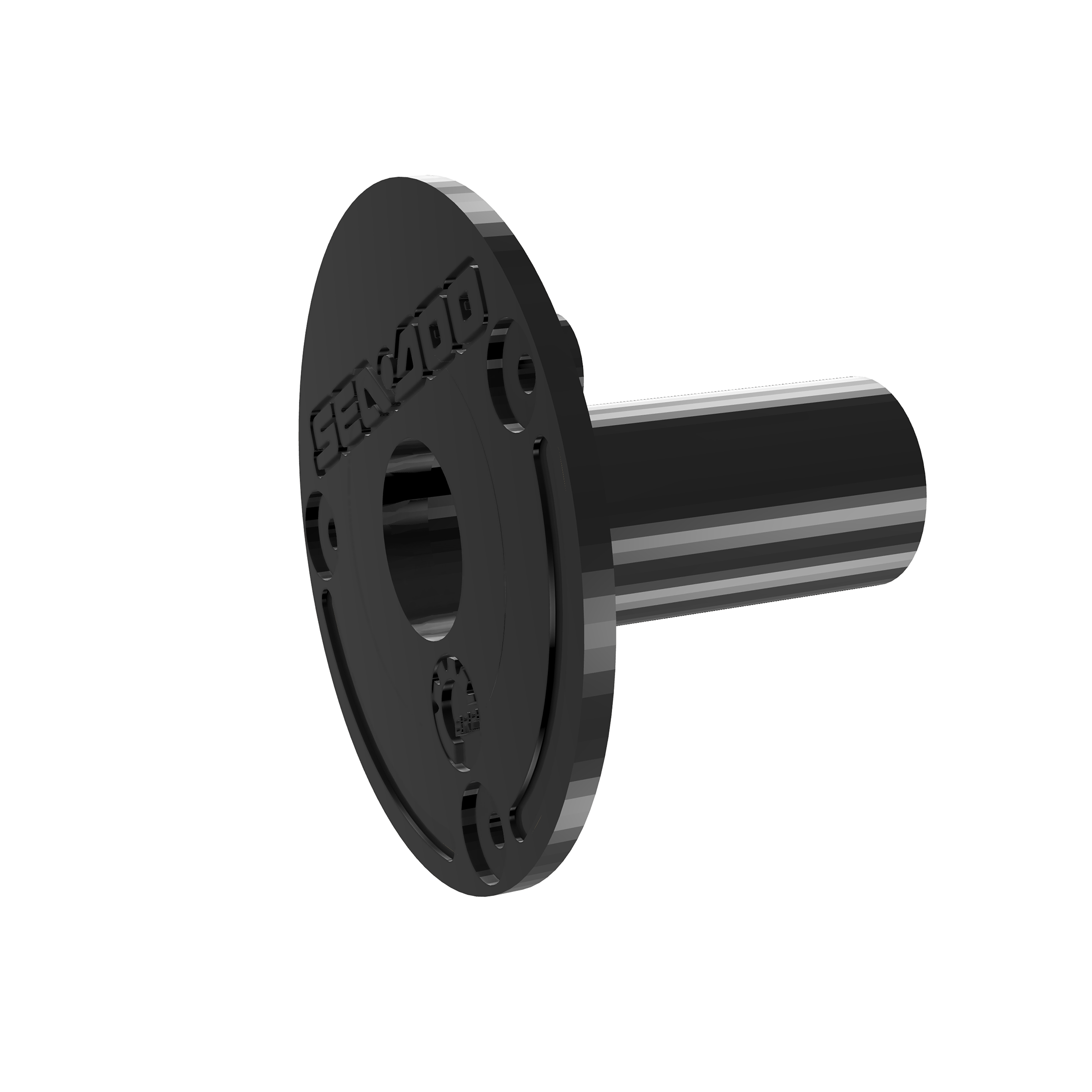 3D render of the pole mount from the side, showing the base plate and pole insert