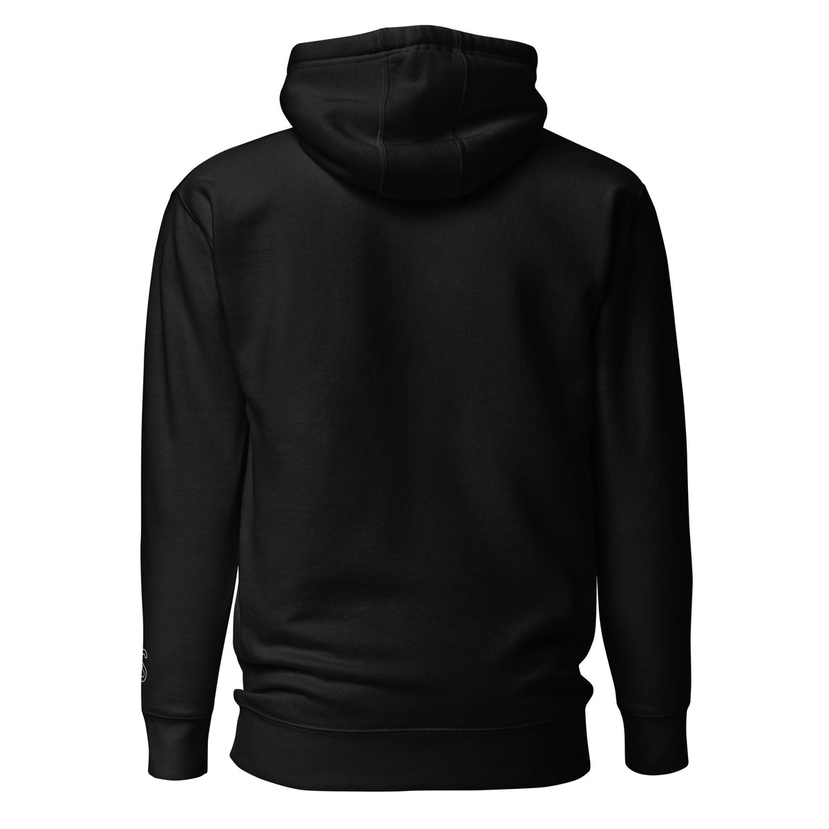 Black unisex hoodie, back view, plain with no design