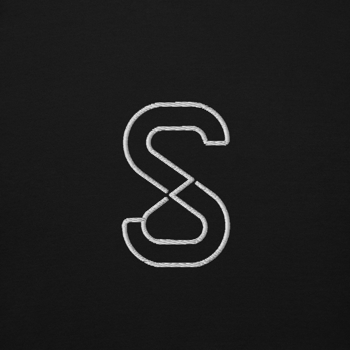 Black unisex hoodie, front view, with embroidered white SparkyCA S logo on the left chest