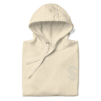 Bone unisex hoodie, front view, with embroidered logo on the left chest