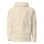 Bone unisex hoodie, front view, with embroidered logo on the left chest