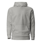 Carbon Grey unisex hoodie, front view, with embroidered logo on the left chest