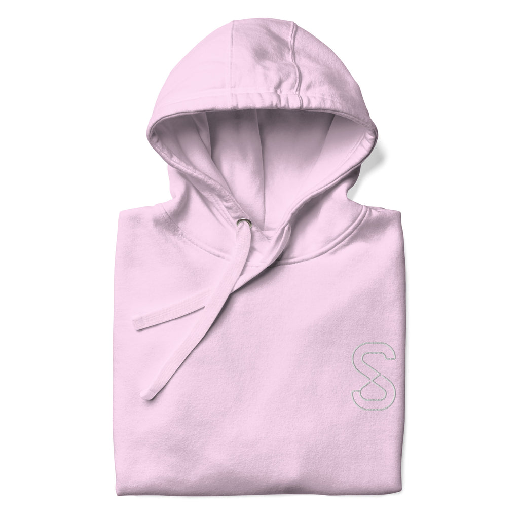 Lavender unisex hoodie, front view, with embroidered logo on the left chest