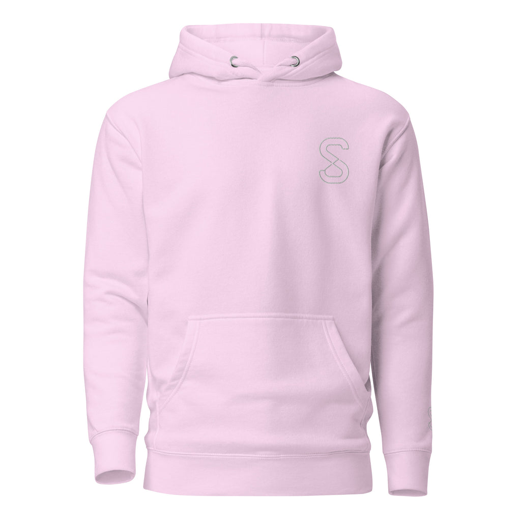 Lavender unisex hoodie, front view, with embroidered logo on the left chest