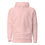 Light Pink unisex hoodie, front view, with embroidered logo on the left chest