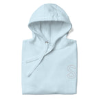 Sky Blue unisex hoodie, front view, with embroidered logo on the left chest
